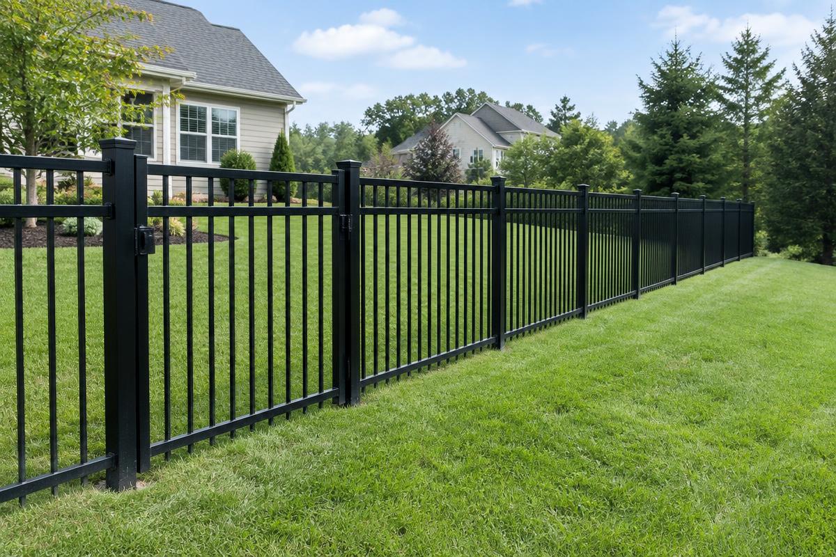 Aluminum fence style in a residential yard