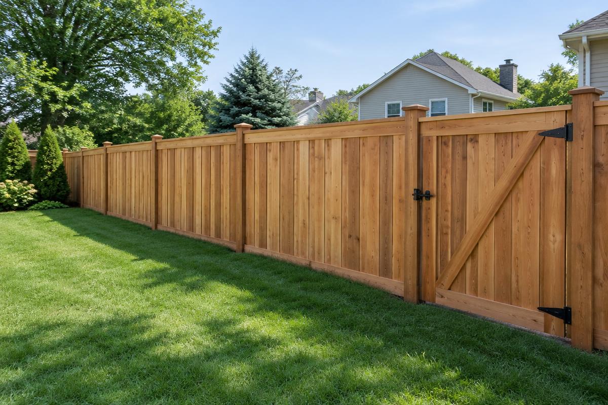 Wood fence style in a residential yard